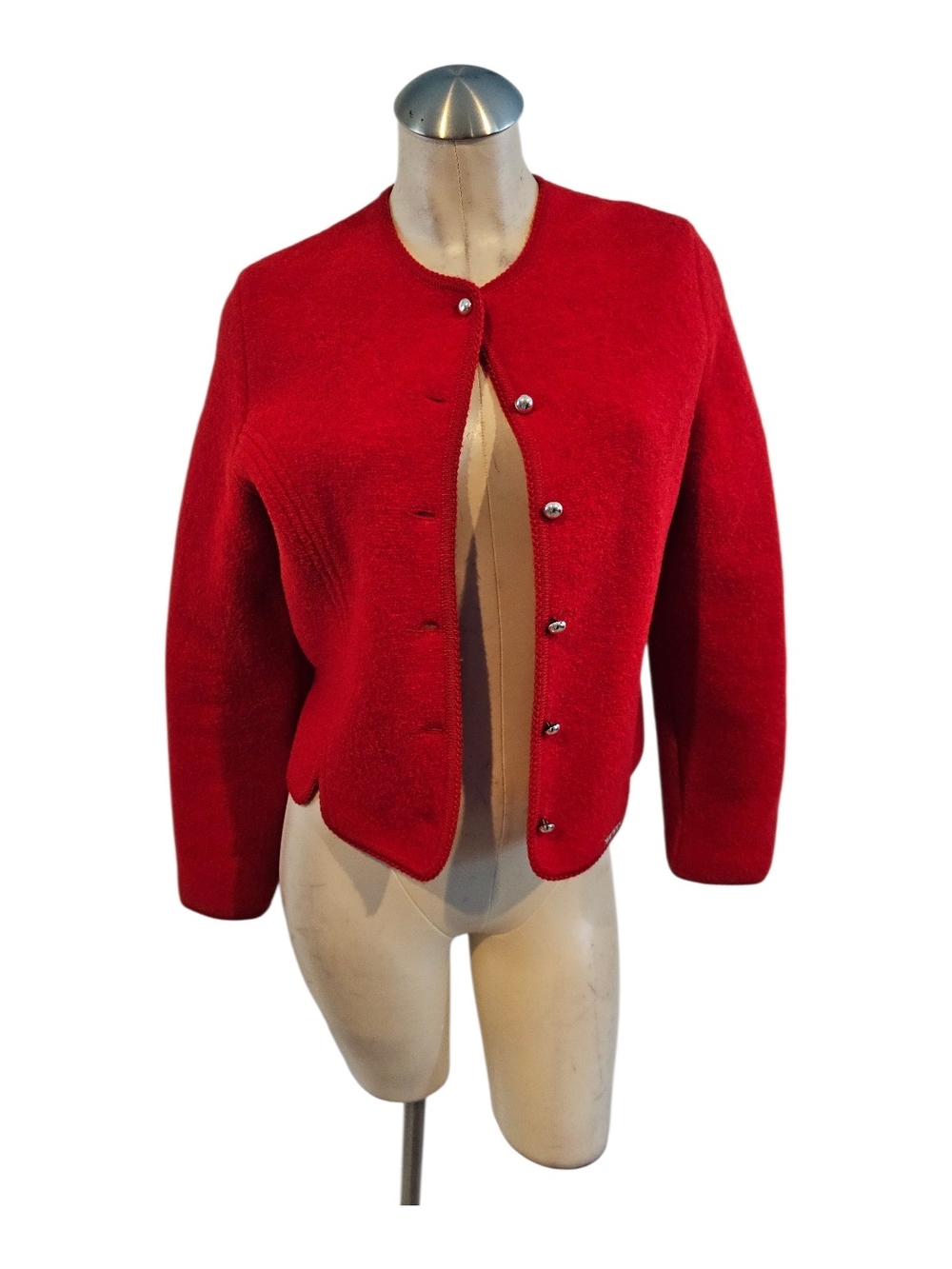 Vintage Geiger Size 42 Red Wool Cardigan Sweater
